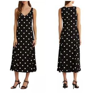 NWOT Lauren Ralph Lauren Black Label Polka Dot‎ Midi Dress Size 10 Classic Print